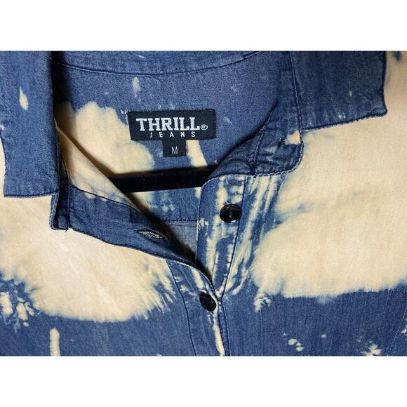 Thrill Jeans Women Shirt Medium Blue High Low Distressed Button Down pre owned - Picture 7 of 14
